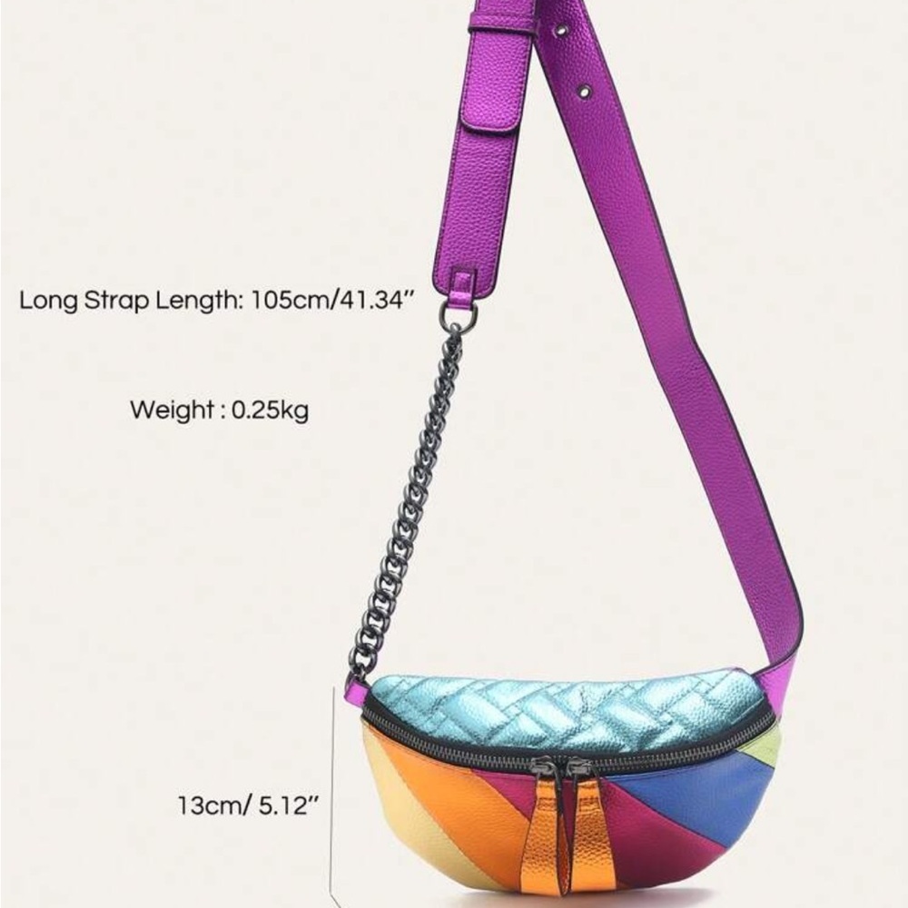 Vibrant Multicolor Patchwork Leather Crossbody Belt Bag - Picture 10 of 10